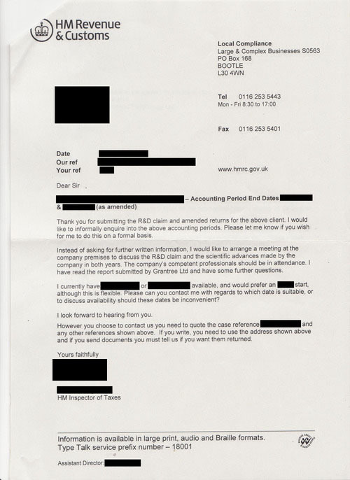 HMRC R&D Tax Credits Compliance Check Enquiry Letter - Page 2