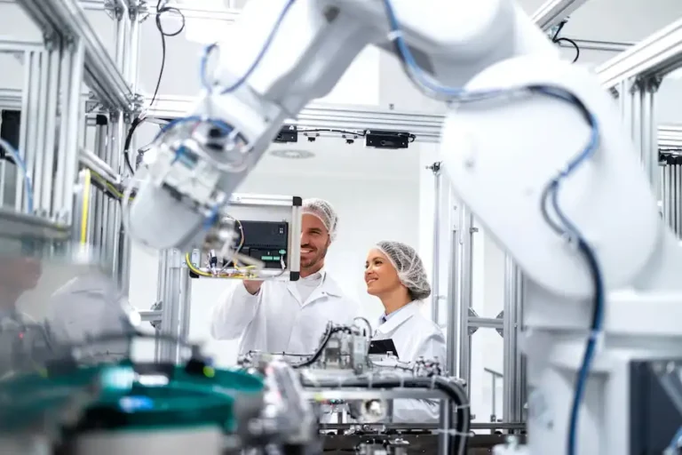 Two engineers working in a laboratory