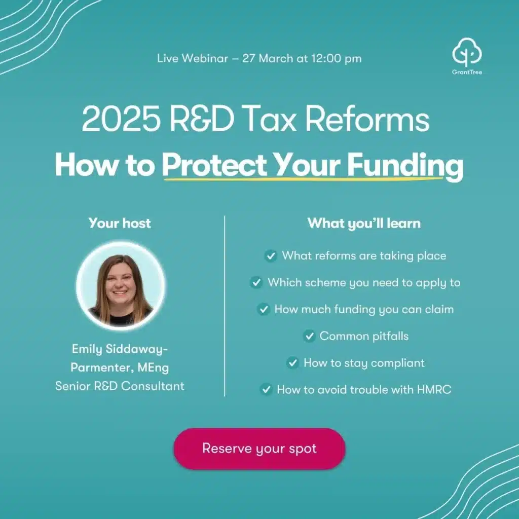 Website pop up for our 2025 R&D Tax Reforms how to Protect Your Funding webinar