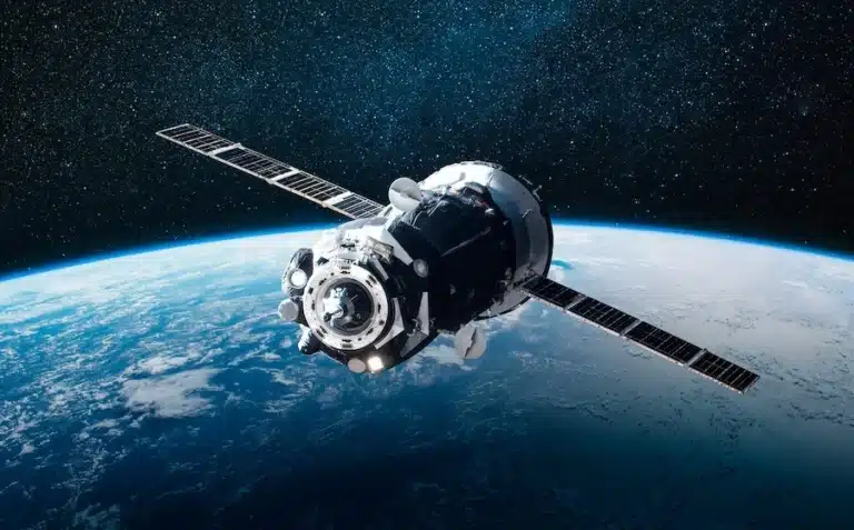An image of a satellite orbiting earth