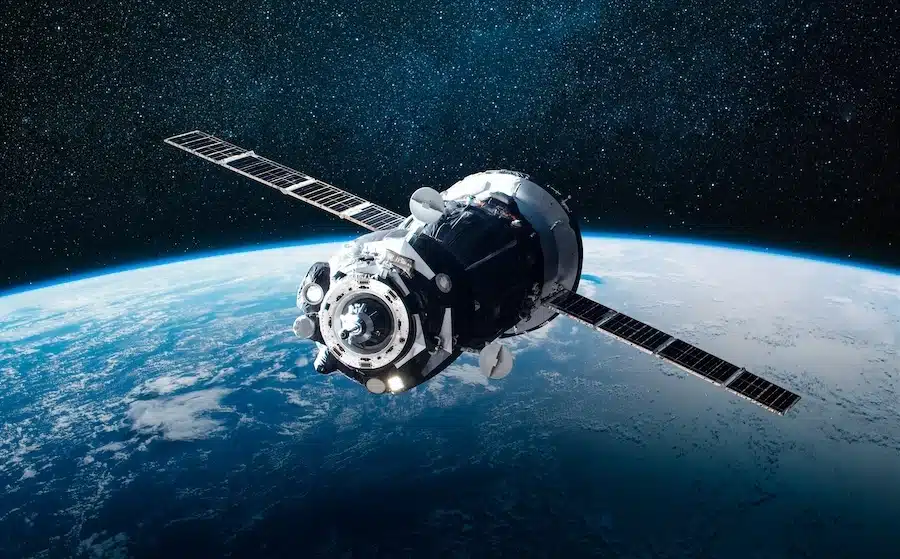 An image of a satellite orbiting earth
