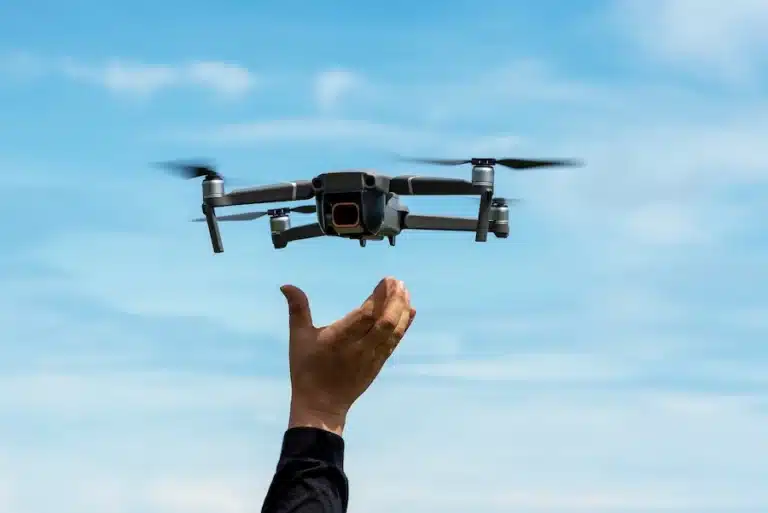 An image of a drone lifting off from someone's hand. Accompanies GrantTree's blog on the Innovate UK competition, 'Dual-Use Aviation Systems and Autonomy'
