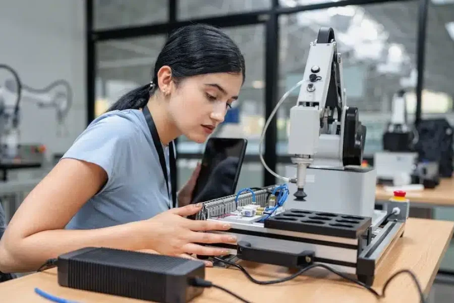 An image of an engineering working with a robotic arm.