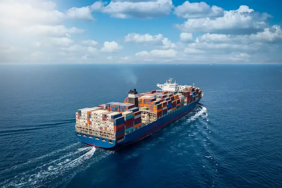 Maritime technology_a large cargo ship carrying shipping containers across the ocean.