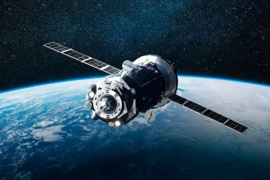 An image of a satellite orbiting earth