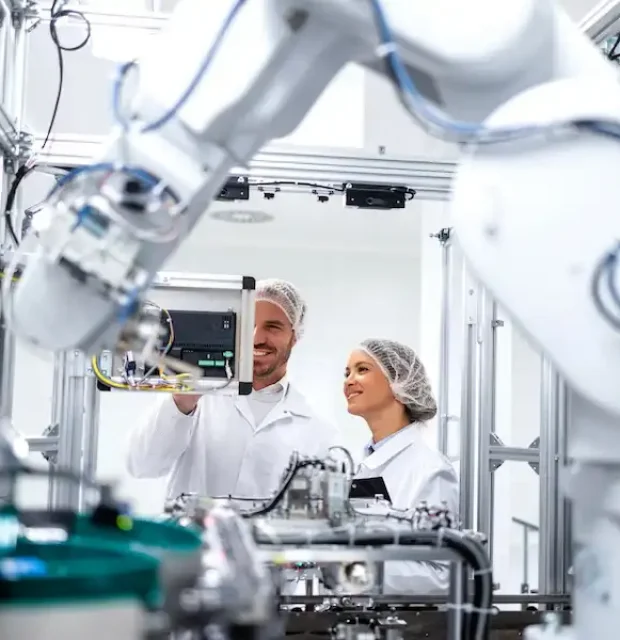 Two engineers working in a laboratory